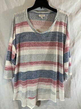 Studio B Women’s 3X Pink & Blue Striped Blouse